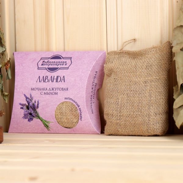 Мочалка джутовая с мылом "Лаванда" 110 г Мочалка джутовая с мылом "Лаванда" 110 г